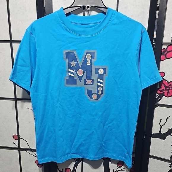 Jordan Vibrant Sky Blue Short Sleeve Tee with Bold MJ Graphic Design Small NWT - Picture 1 of 6